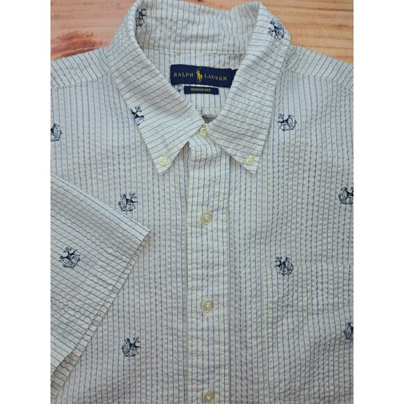 Ralph Lauren Mens Nautical Print Seersucker Button-Down Shirt Large - Picture 4 of 7